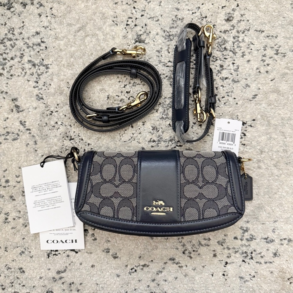🆕 Coach Andrea Small Shoulder Bag in Signature Jacquard Midnight Navy